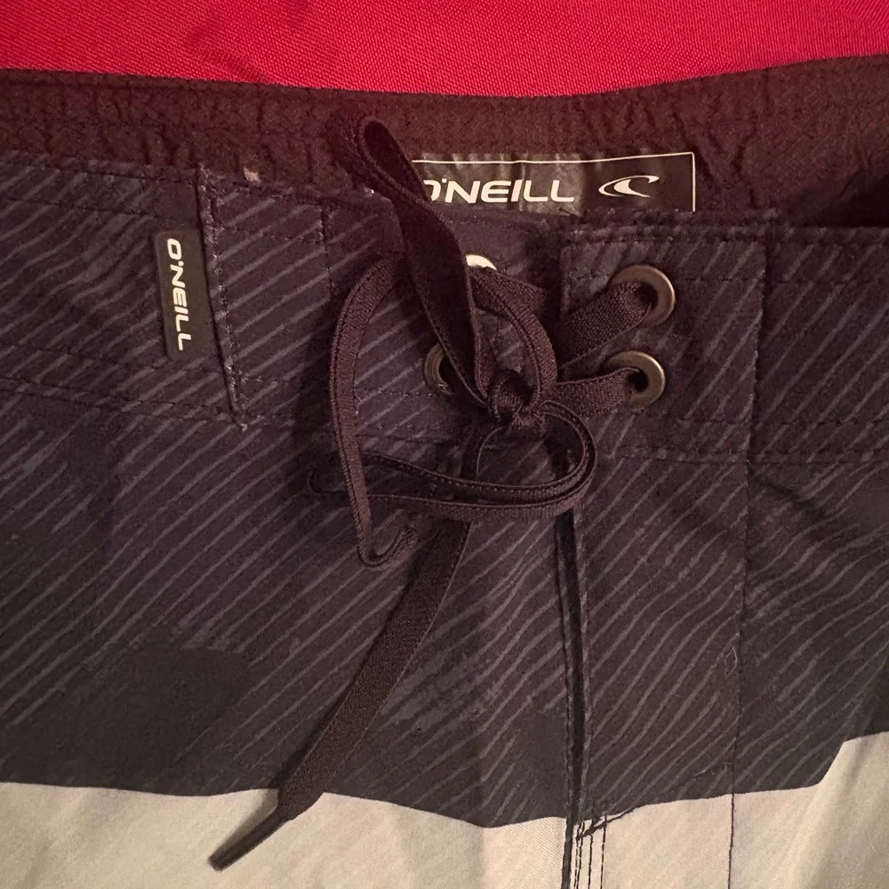 O'Neill Striped Board Shorts Aqua and Black Size 28